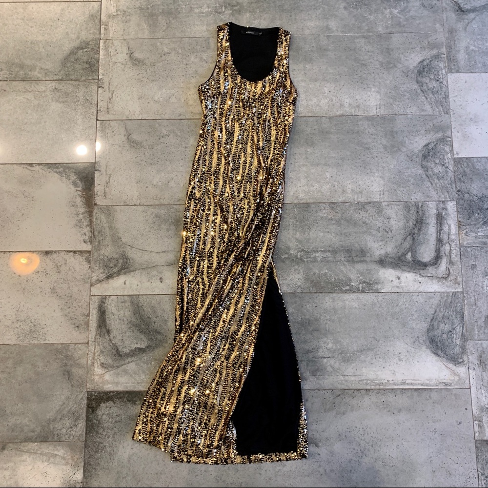 ALL SEQUIN gold & black evening dress